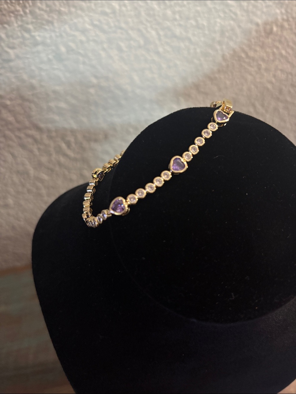 Gold Tone Bracelet with Purple Heart Stones by